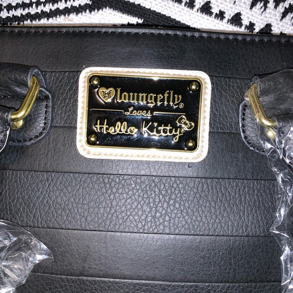 Loungefly X Hello Kitty black/gold/tan leather tote bag - Picture 4 of 6